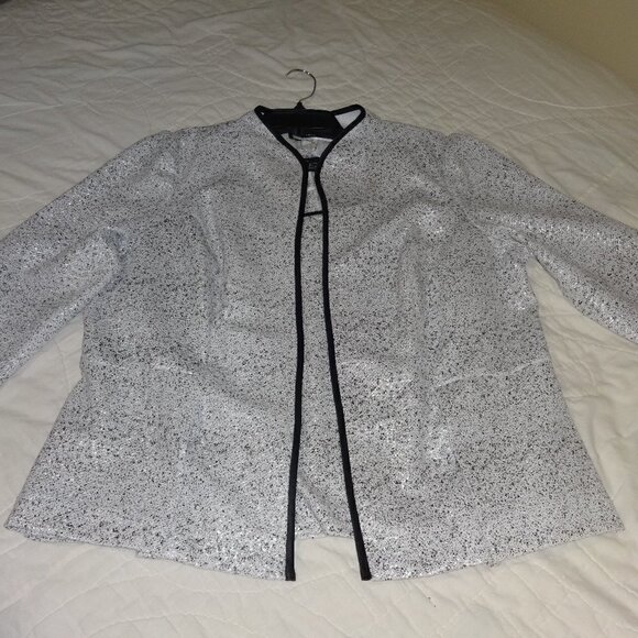 Alex Evening two piece top & jacket PXL white with black and silver glitter, - Picture 11 of 13